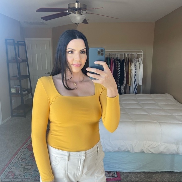 Free People Mustard Square Neck bodysuit - Picture 2 of 6